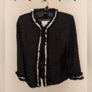 SALE! Boston Proper “ Chanel Style “ Black Tweed Embellished Jacket. Size 2